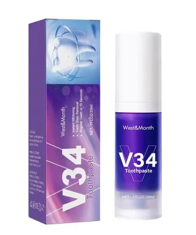 V34 Tooth Cleaning Mousse by My Store in a white bottle with a pump dispenser, designed for oral hygiene.