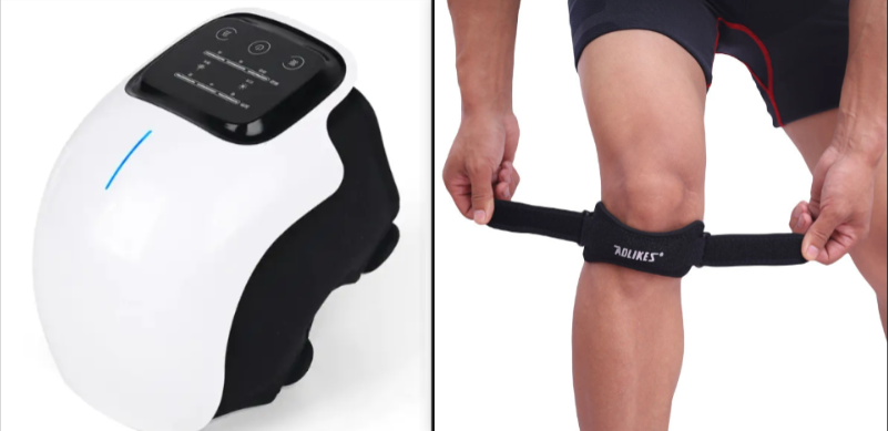 Electric relaxing knee massager from My Store with adjustable straps and heating pads for pain relief and muscle relaxation.