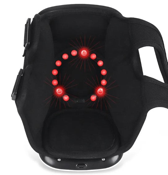 Electric relaxing knee massager from My Store with adjustable straps and heating function, designed to soothe knee pain and improve circulation.