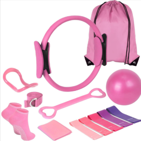 13-piece Yoga and Pilates set by Active Thrive includes mats, resistance bands, and accessories for exercise and stretching routines.