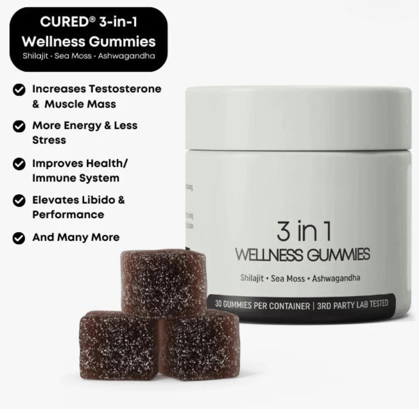 Shilajit 3-in-1 Gummies for Men by My Store, showing the jar and gummies on a white background.