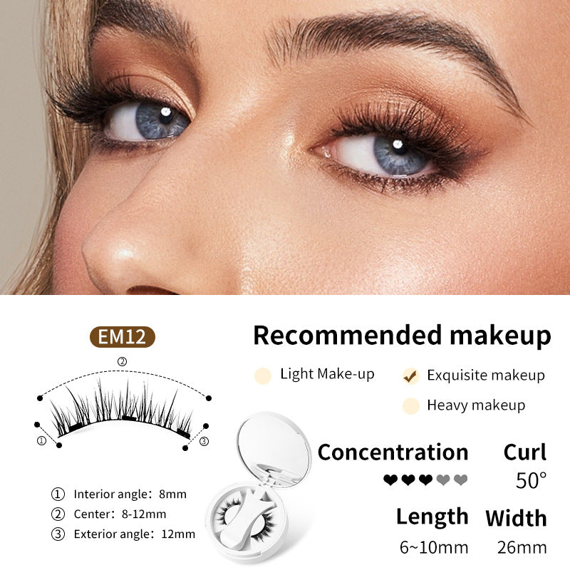 Magnetic false eyelashes set with applicator, featuring sleek, natural-looking lashes for easy magnetic eyelash application.
