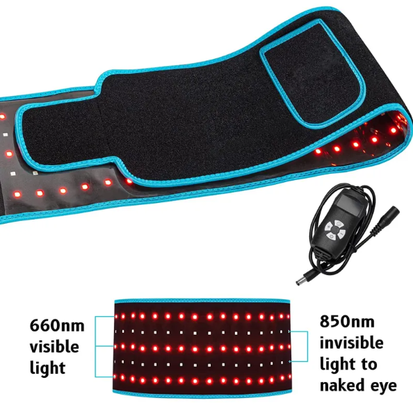 Active Thrive LED Infrared Belt Therapy Device showing a black belt with LED lights for pain relief and muscle therapy.