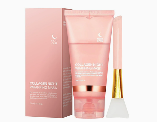 Hydrating collagen peel-off mask by My Store shown on a skin care display, featuring a clear gel with collagen infusion.