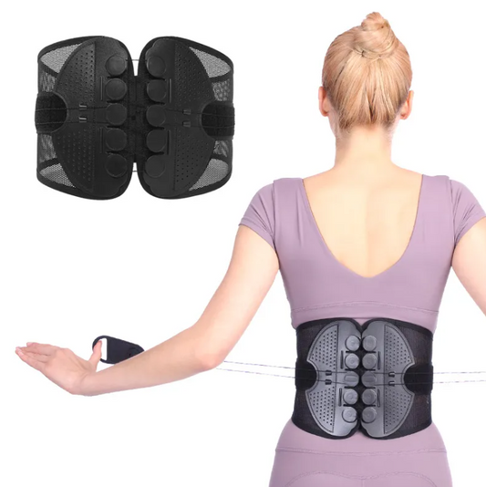Double pull lumbar support belt from My Store with adjustable straps and padded design for lower back pain relief.