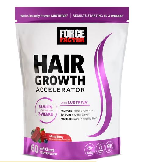 My Store Hair Growth Accelerator Chews in a jar, showing the chewable tablets designed to promote healthy hair growth.