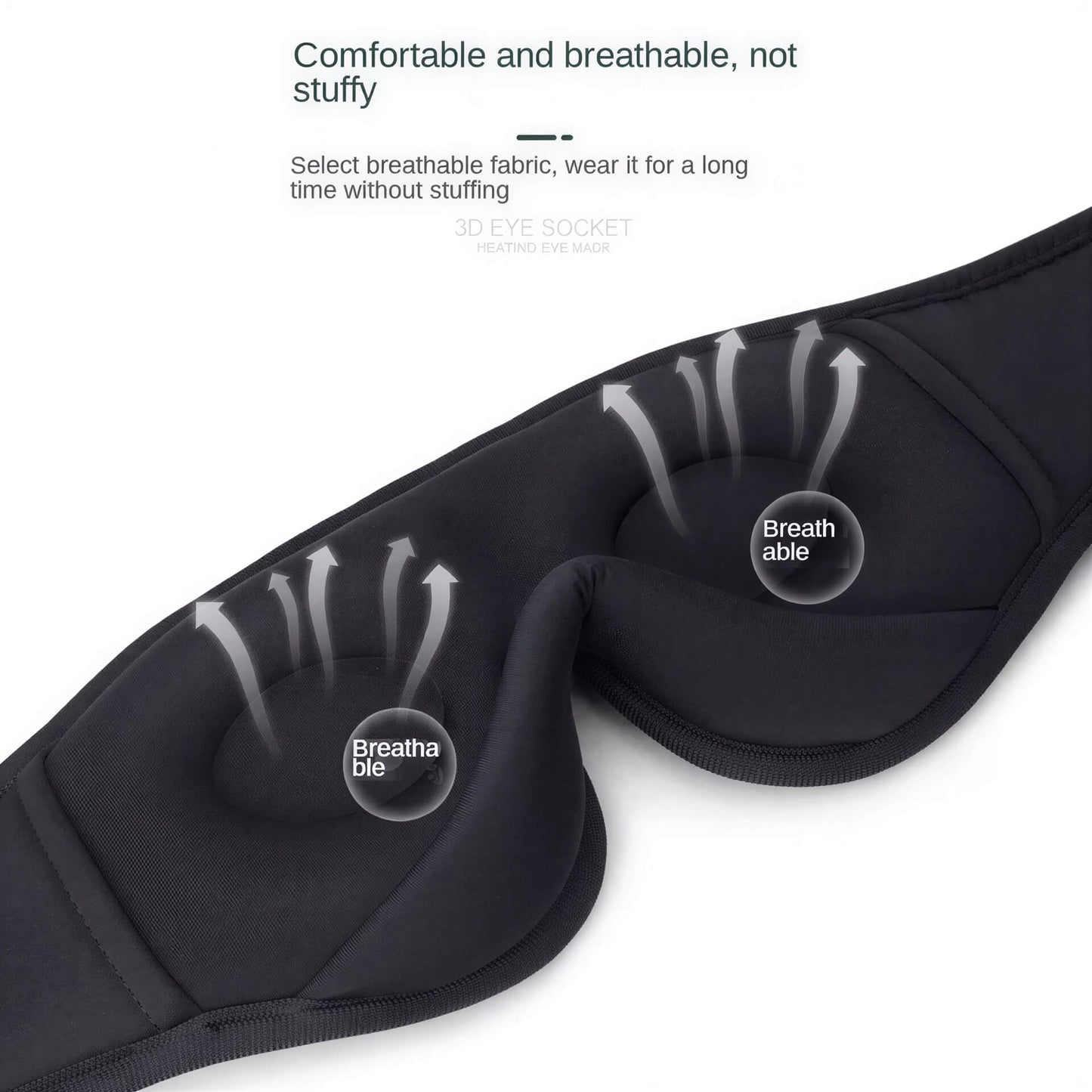 3D eye mask in black with breathable fabric and ergonomic design for comfort, featuring music stereo capabilities.
