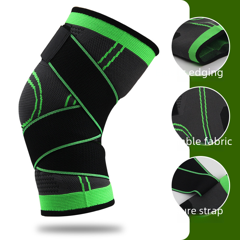 Men's compression knee brace from My Store, designed for sports and fitness, shown on a person's knee in action.