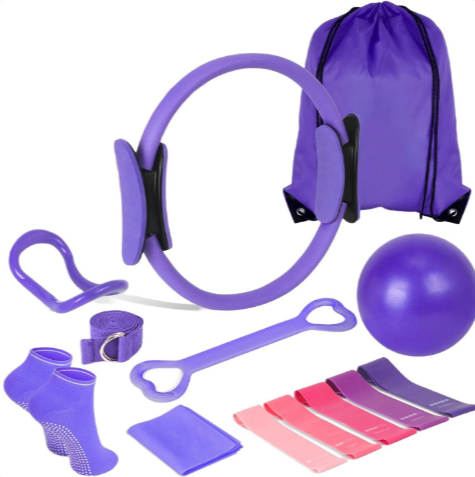 Active Thrive 13-piece yoga and Pilates set including mats, blocks, straps, and accessories for workout and stretching exercises.