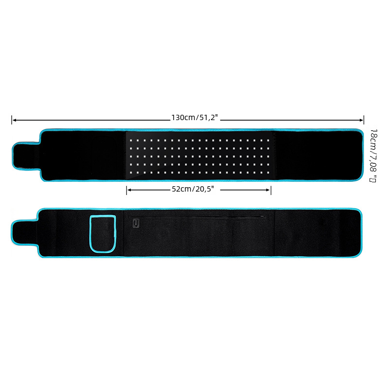 Long Wave Red Light Therapy Heating Waist Belt from My Store, showing the adjustable belt with red light panels for pain relief and warmth.