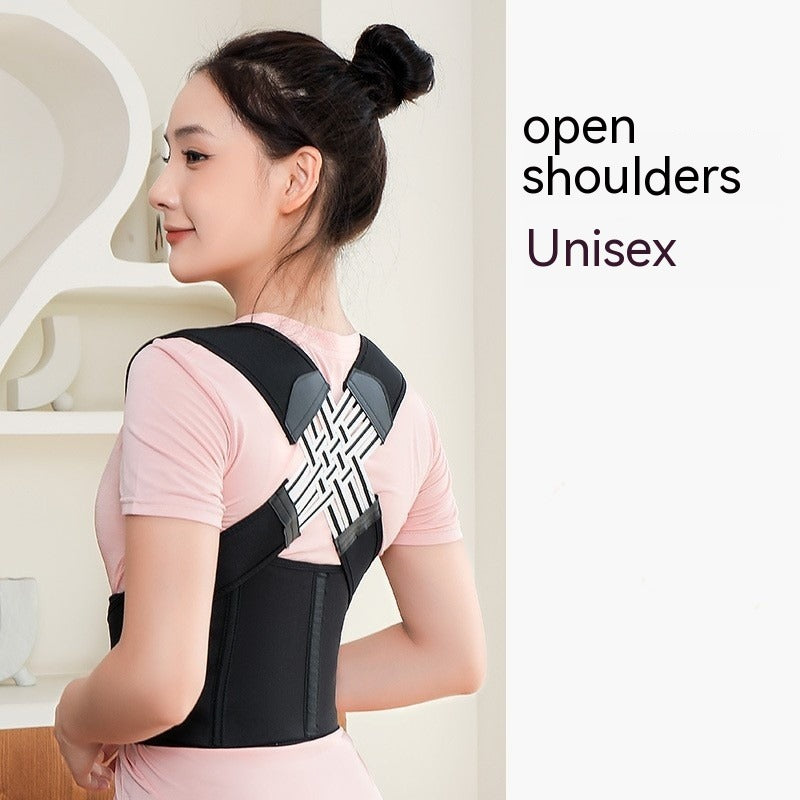 Unisex posture corrector back brace from My Store shown on a person, designed to improve posture and provide back support.