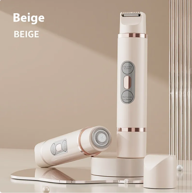 Dual-head electric shaver and epilator for women’s hair removal, featuring ergonomic design and multiple attachments.