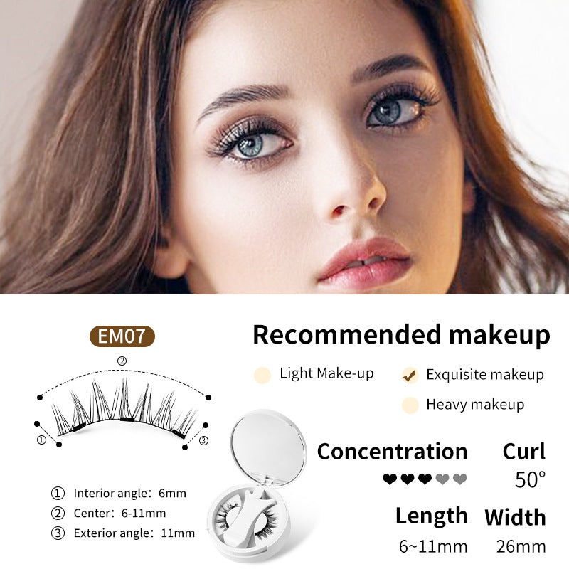 Magnetic false eyelashes set with applicator, featuring natural-looking black lashes and magnetic strips for easy application.