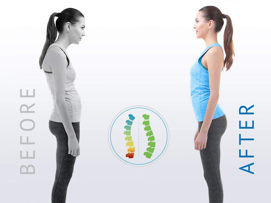 My Store posture corrector worn over clothing, designed to improve back alignment and support good posture.