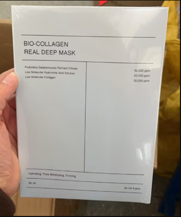 My Store Bio-Collagen Deep Mask applied on face, showcasing skincare product in a sleek, hydrating mask for youthful skin.