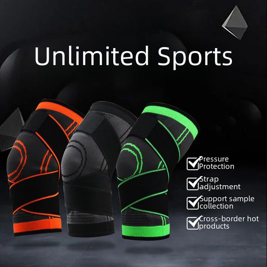 Men's compression knee brace for sports and fitness, featuring adjustable straps and supportive design for active use.